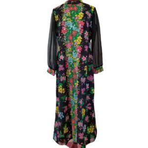 Vintage JC Penney Fashions Dark Floral Mesh Long Sleeve Maxi Dress 12